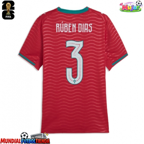 Camiseta Portugal Ruben Dias #3 Primera Equipación Replica Mundial 2026 para mujer mangas cortas